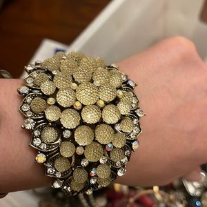 Pewter bracelet with rhinestones and faux yellow diamonds cuff bracelet  new